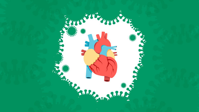 心脏被绿色的冠状病毒细胞包围